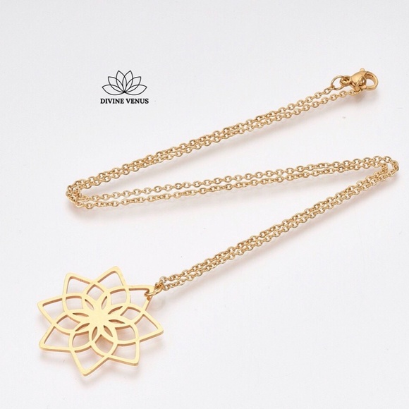 Lotus Flower Necklace | Stainless Steel - Picture 4 of 7